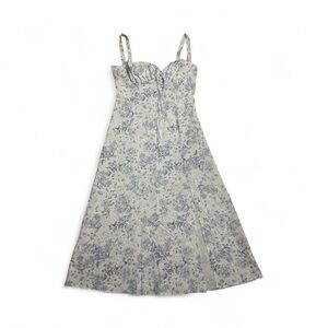 Blue On White Women’s Elegant Flower Dress Long Size Small